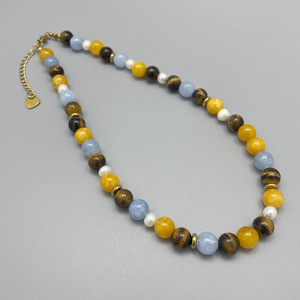 Collana con Perline in Occhio <span class=keywords><strong>di</strong></span> Tigre Naturale e Acquamarina in Acciaio Inossidabile, Nuova Collezione Autunnale, Gioielli Vintage con Gemme in Tonalità Terra - Product Image 2