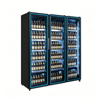 Réfrigérateur vertical commercial à triple panneau vitré avec éclairage LED, vitrine de boissons, idéal pour les supermarchés et les bars