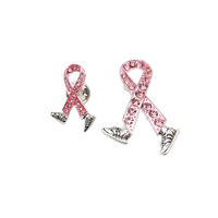 Broches Ruban Rose Cristal 30mm 50mm avec Empreinte de Pied 2026 – Broches Ruban Rose de Sensibilisation au Cancer du Sein pour Femmes