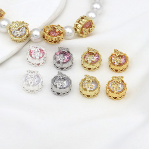 Cuentas Espaciadoras con Diseño de Mariposa Floral, Chapadas en Oro de 18k, con Diamantes de Imitación, Accesorios de Joyería DIY D176 - Product Image 2