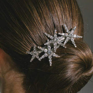Pince à cheveux en forme d'étoile géométrique de 8 cm avec strass, en cuivre de haute qualité, à ressort, pour femme, idéale pour les soirées - Product Image 6