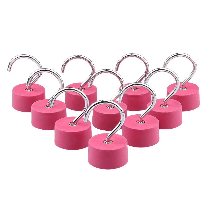 High Quality Strong Silicone Hook Magnet Rubber Coated Neodymium Pot Magnet with Open Hook 45mm Diameter