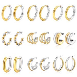 Anting-anting stud pernyataan mode dari baja tahan karat, polesan tinggi, tiga lingkaran, tabung terbuka sedang, perhiasan anting-anting hoop - Product Image 5