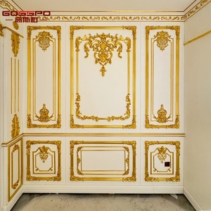 foshan French Vintage Carved Solid Wood Gold-<strong>painted</strong> Bedroom Wall <strong>Panel</strong> with Solid Color Background Customization - Product Image 1