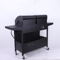 Barbecue hybride d'extérieur au charbon et au gaz avec roues, armoire de rangement et table latérale pliable