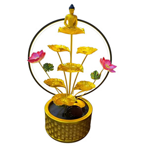 Fontaine d'eau Bouddha Lotus Doré, décoration Zen, ornement rond en fer Feng Shui pour la maison et le bureau - Product Image 5
