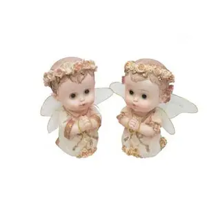 PolyResin Angel Figurine with Sheer Feathered Wings & Rosary Unique Coloring