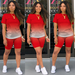 Vêtements en gros, produits tendance, mode décontractée, shorts à manches courtes, dégradé de couleurs unies, ensemble <span class=keywords><strong>court</strong></span> 2 pièces pour femmes - Product Image 2
