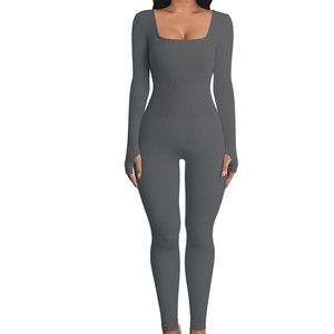 Mono personalizado para mujer Otoño e Invierno Nuevo estilo Hilo Cuello cuadrado Levantamiento de cadera Body Shaping Sexy Yoga Jumpsuit - Product Image 3