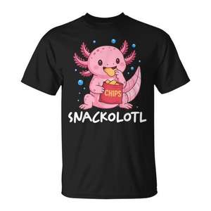 Camiseta Snackolotl Axolotl Snack negra unisex para adultos con cuello redondo y manga corta con impresión digital - Product Image 1