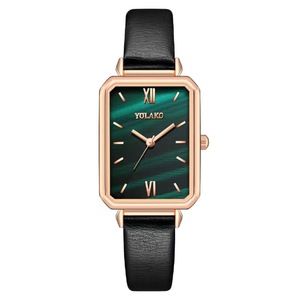 レディースクォーツ腕時計 女性用 ファッションレザー スクエア合金ケース 7mm厚ガラス文字盤 - Product Image 1