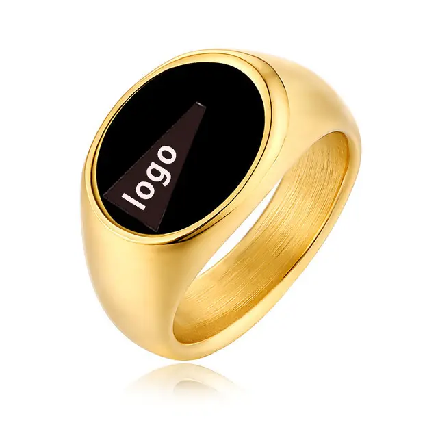 Großhandel HipHop schwarz Emaille Ring 18 Karat Gold Edelstahl Ring durchbrochenen Haken Sport ring