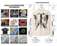 T-shirt unisexe surdimensionné 400 GSM, 100% coton, logo personnalisé, col rond, manches longues, impression graphique squelette DTG, streetwear