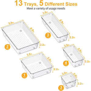 13PCS <b>Clear</b> Plastic Desk <b>Drawer</b> Organizers Set, 5-Size Versatile Bathroom and Vanity <b>Drawer</b> Organizer Trays, Storage for Makeup - Product Image 3