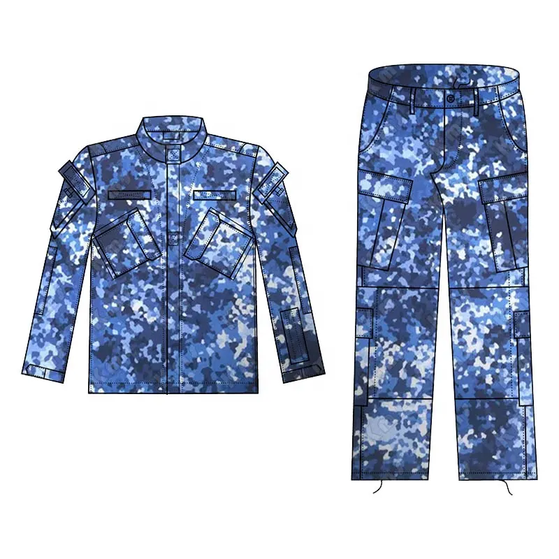 Kms Custom Groothandel Outdoor Training Goede Kleur Vastheid Blauwe Digitale Combat Acu Camouflage Kleding Tactisch Uniform