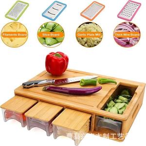 Britor <b>Bamboo</b> Cutting Board With <b>Containers</b> Rectangle Wood Chopping Block For Kitchen Storage - Product Image 4