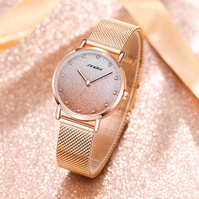 Sinobi Women Rose Gold Ladies Wrist Watches Luxury Dial Quartz Watch Waterproof Jam Tangan Relogio Feminino S9854L