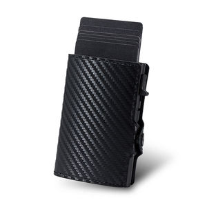 Sottile e minimalista in fibra di carbonio PU Leather <span class=keywords><strong>Smart</strong></span> Credit <span class=keywords><strong>Smart</strong></span> Wallet Portefeuille En Fiber De Carbone Mini RFID Pop Up Card Holder - Product Image 2