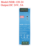 Alimentation électrique CC sur rail DIN NDR-120-24 Mean Well, simple sortie 120W 24V 5A avec PFC actif pour contrôle industriel