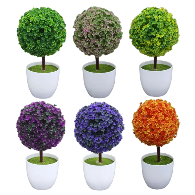 6 ألوان PYGC01 كرة صغيرة على شكل زيت الشجيرات الاصطناعي للنباتات فو توبياري كرات العشب الاصطناعي شجرة الكرة