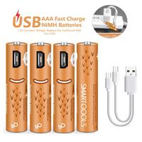 Baterai Isi Ulang Smartoools Ni-MH AAA AA 1.2V 450mAh Garansi 2 Tahun Pengisian Daya USB Micro/Type-C Bersertifikasi CE/FCC 500+ Mainan