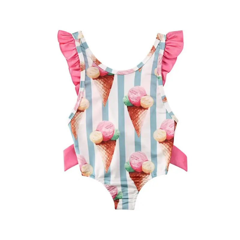 Maillot de bain une pièce pour petites filles, imprimé, dos nu, avec nœud, vêtements de plage, pour enfants, nouvelle collection