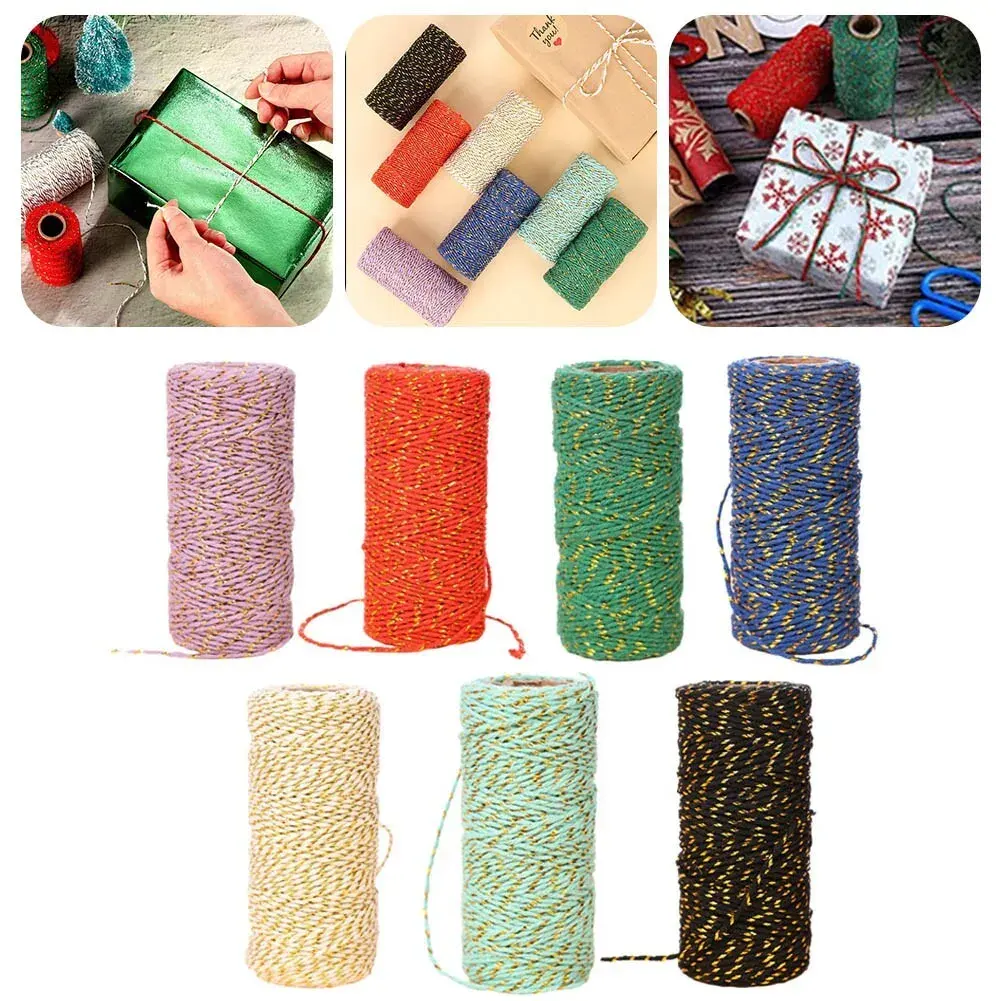 Fabrik Großhandel 2mm Golddraht Baumwolle DIY Material Farbe gewebte Marke Seil Geschenk verpackung Baumwoll seil