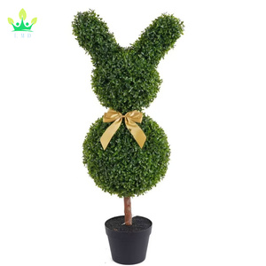 Artificial Easter Decor Adorável Coelho Em Forma de <span class=keywords><strong>Topiary</strong></span> Árvores com Big Yellow Bow Buxo Alto para Casa Garden Porch Party Decor - Product Image 6