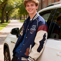 Veste universitaire en chenille de haute qualité pour hommes, logo personnalisé, patch à chaîne, veste de baseball vintage, veste bomber