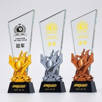 Nouveau design de trophée de badminton en or, argent et bronze, trophée en cristal personnalisé avec impression couleur, trophée sportif en cristal