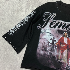 เสื้อยืดคอตตอน 100% ทรงบ็อกซี่ ไหล่ตก พิมพ์ลายดีไซน์เนอร์ประดับเพชร เสื้อยืดแขนยาวลายกราฟิกเนื้อหนาสำหรับฤดูร้อน - Product Image 4
