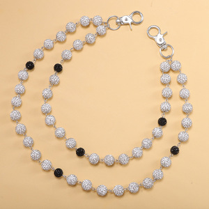 Chaîne de pantalon pour femme style européen et américain, 12 mm, noire et blanche, perlée scintillante, chaîne de corps Hip Hop pour soirée, en alliage de zinc, double anneau - Product Image 3