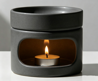 Brûleur de cire minimaliste en céramique noire, diffuseur d'huiles essentielles pour aromathérapie avec bougie chauffe-plat pour spa à domicile