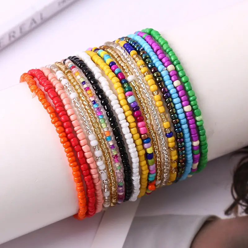 Bohème-Sommer Meeresglas-Perlen-Armband Farbe durchsichtig oder solide stapelbohème-Armband Enge Großhandel