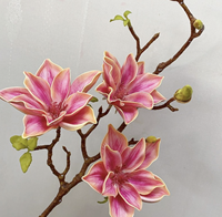 Fleur artificielle en soie Magnolia Étoile porte-bonheur à 3 têtes, faite à la main, longue durée, pour décoration intérieure, cadeau Fête des Mères et Remise de diplôme
