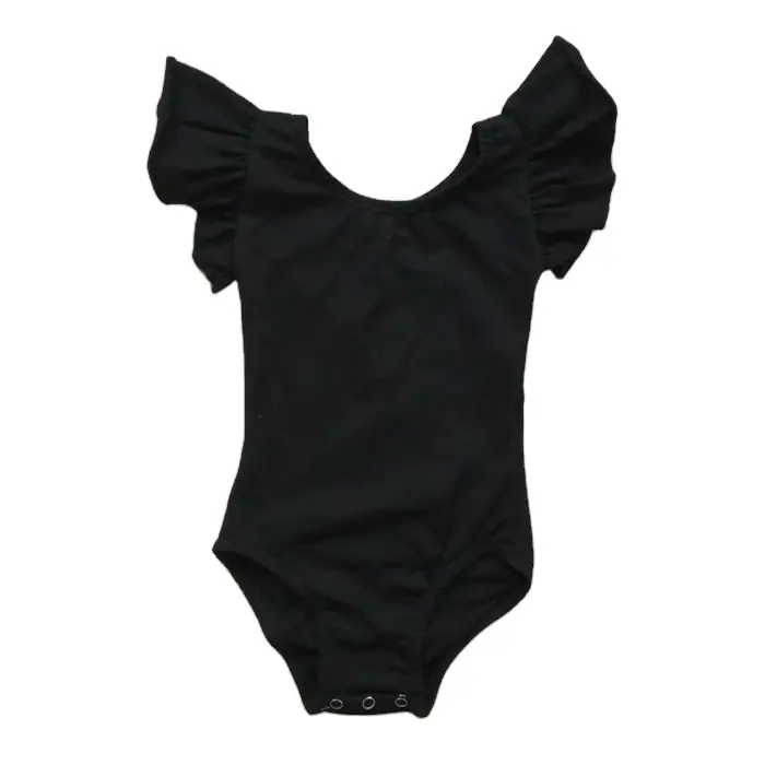 Çocuklar kızlar jimnastik fırfır çarpıntı kollu bale mayoları Bodysuit çocuk dans kostümleri için güneşli sarı Leotard kumaş