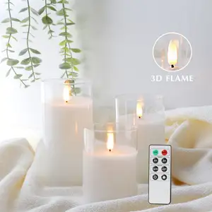 Lilin kedip led kaca abu-abu remote control 6 tombol pilar api asli 3d dekorasi rumah modern