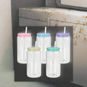 Vaso de Vidrio Borosilicato Transparente de 12oz/16oz, Estilo Mason Jar, con Tapa de Bambú y Pajita - Product Image 2