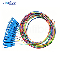 Unionfiber Pigtail de Fibra Óptica Simplex de 12 Núcleos SC UPC OS2 G657A 0.9mm 9/125, 1m 2m 3m Personalizable, con 12 Hilos Salientes, para FTTH