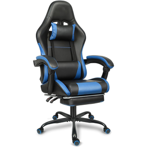 Chaise de jeu ergonomique de confort premium, bleue, pivotante, professionnelle, personnalisée, moderne, en cuir, siège de joueur PC avec inclinaison en apesanteur - Product Image 1