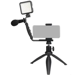 Suporte de iluminação para fotografia, kit para vlogs, tripé de celular, com luz de led e microfone