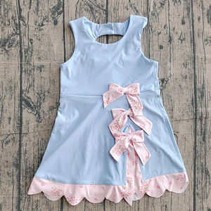 GSD3030 NOUVEAU Ensemble de yoga pour enfants style boutique, robe bleue et nœuds à carreaux roses pour petite fille, vente en gros personnalisée, sans MOQ, ODM - Product Image 1