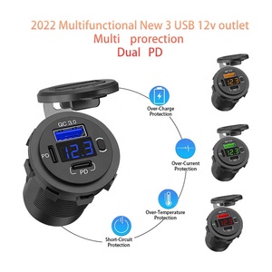 Khuôn mẫu mới Onoff chuyển đổi qc3.012v24v kép <span class=keywords><strong>USB</strong></span> xe sạc nhanh ổ cắm điện ra Xe Buýt <span class=keywords><strong>USB</strong></span> ổ cắm cho xe với PD Vôn kế - Product Image 5