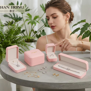 Factory Handmade Cajas Regalo Joyera Custom logo Screen Printing Necklace Bracelet Ring <strong>Pink</strong> PU Leather <strong>Jewelry</strong> <strong>Box</strong> Packaging - Product Image 1