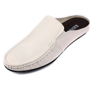 Chaussons d'été pour hommes, bout rond, en cuir de vachette souple, tendance, semelle plate, chaussons doux pour la maison et les loisirs - Product Image 6