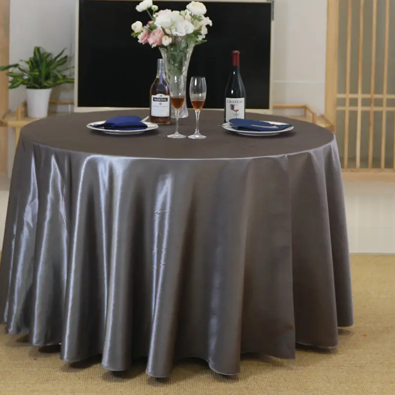 High Quality Silk Polyester Classic Plain dyed Colorful wedding round table cloth Wholesale banquet party table cloth