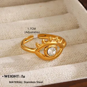 Anello Trendy in Acciaio Inossidabile Placcato Oro per Donne, Stile Semplice con Strass Incastonati, Accessorio Moda Hip Hop Occhio del <span class=keywords><strong>Diavolo</strong></span> - Product Image 6