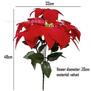 Fleurs artificielles de Poinsettia rouges en plastique et soie, branche unique, décorations de Noël réutilisables, fausses fleurs pour aménagement paysager - Product Image 3