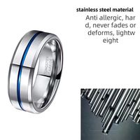 Bagues en tungstène de 8mm pour hommes, bagues de mariage à rainure centrale bleue polie, bague de fiançailles classique en acier inoxydable à la mode pour