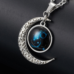 Collares de Plata con Colgante de Luna y Cristal Luminoso para Niñas, Colgante del Horóscopo de los 12 Signos del Zodíaco - Product Image 5
